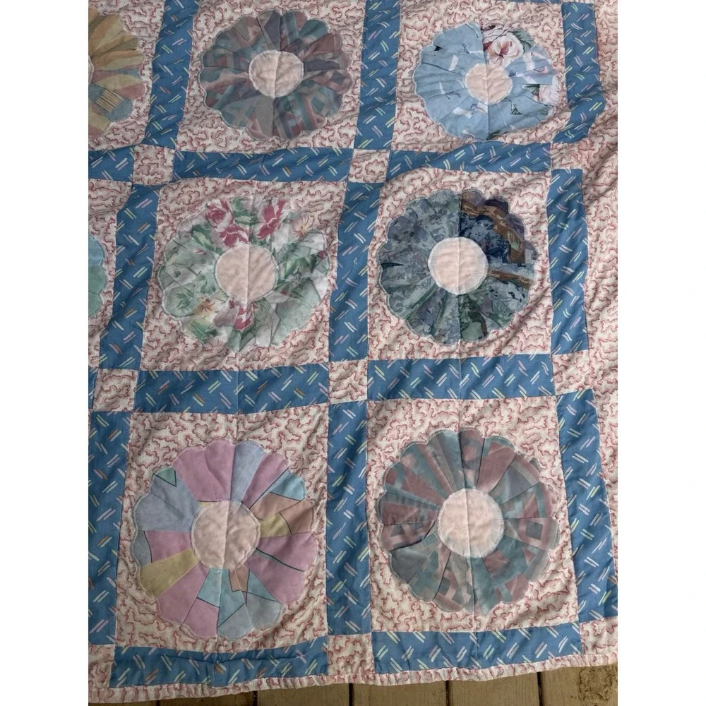 Vintage Fabric Dresden Plate Quilt Blanket 86